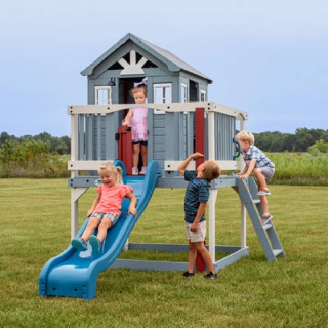 Backyard Discovery Beacon Heights Elevated Cedar Wooden Playhouse With Slide