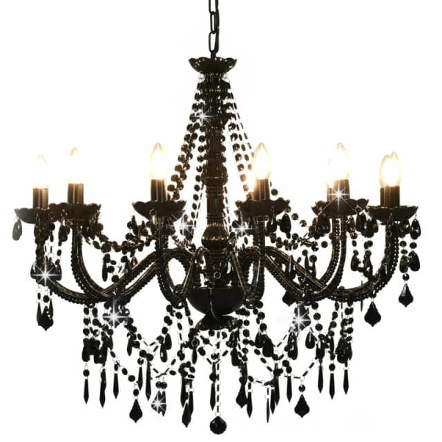 VIDAXL Chandelier with Beads Black 12 x E14 Bulbs Vidaxl 8719883573328