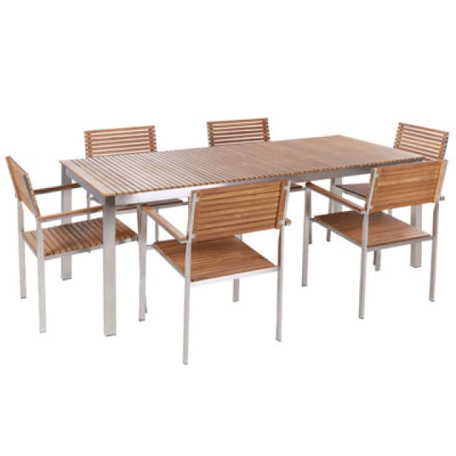 Beliani Garden Dining Set 6 Seater Viareggio Certified Teak Wood Brown