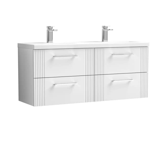Balterley Wall Hung 4 Drawers Vanity Unit- 2 Ceramic Basin 1200mm, Satin White White Unisex