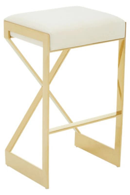 Premier Housewares Interiors By Premier Ivory Velvet Bar Stool, Gold Finish Frame Bar Chair With Footrest, Modern Design Home Stool For Living Area