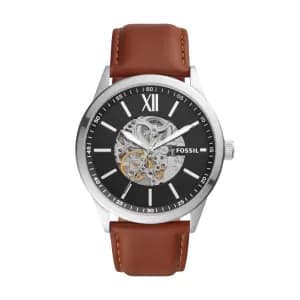 Fossil Mens 48Mm Flynn Automatic Leather Watch - Brown