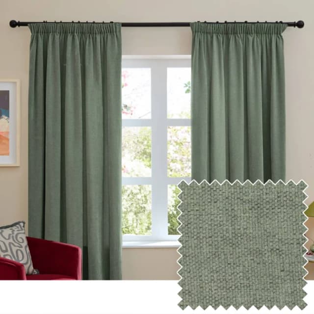 Furn Soft Chenille Blackout Pencil Pleat Curtain Pair in Green Size: 117cm width x 137cm drop Green Unisex 117cm width x 137cm drop