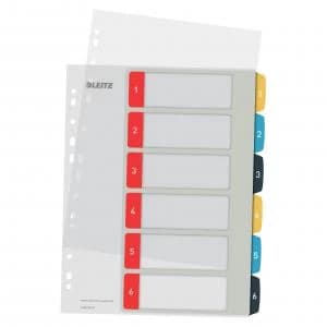 Leitz Cosy 1-6 Printable Index - PP 6 coloured tabs printed 1-6 - A4