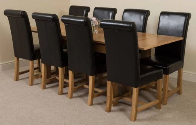 Thats Furniture Richmond 140-220cm Oak Extending Dining Table + 8 Washington Leather Chairs in Black Unisex