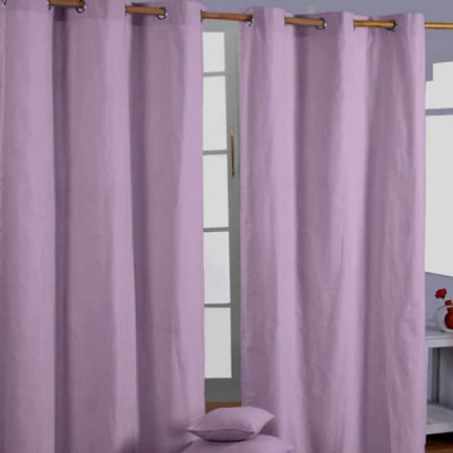 Homescapes Cotton Plain Mauve Ready Made Eyelet Curtain Pair, 117 X 137 Cm