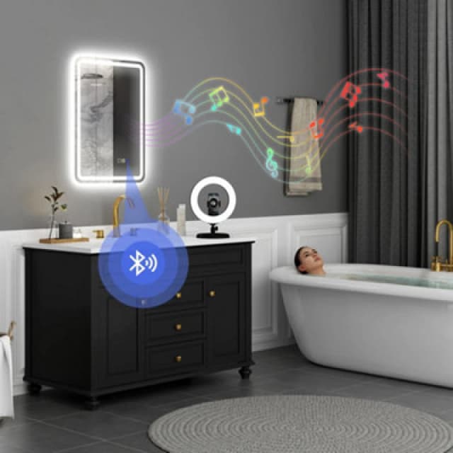 HOMCOM 500 x 700 mm Illuminated Bathroom Mirror with Bluetooth Silver 834-849V00SR