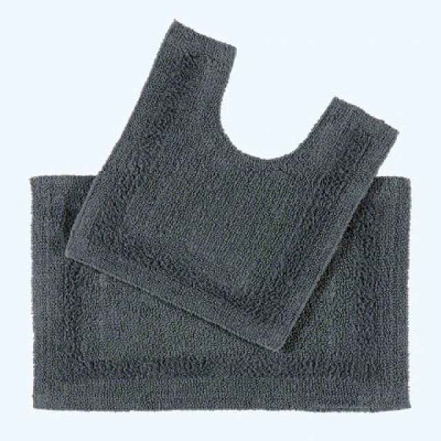 Homescapes Luxury Reversible Cotton Bath Mat Set - Grey