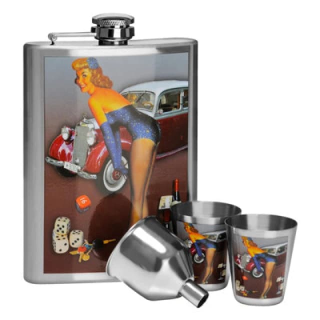 Premier Housewares Pinup Hip 8Oz 2 Cups Flask Set Multi