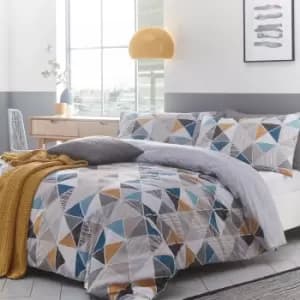 Harlequin Geometric Duvet Cover Set Grey/Ochre/Teal, Grey/Ochre/Teal / Double