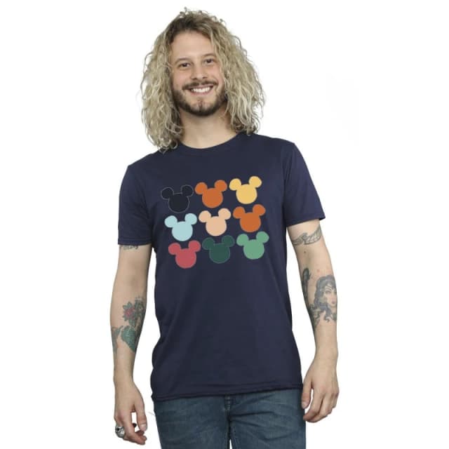 Disney Men Mickey Mouse Heads Square T-Shirt in Navy Size: Small Navy S Male 5057864736090