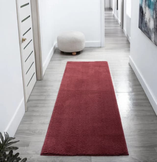 Comfy Washable Low Pile Living Room Area Rug - Anti Slip Felt Backing Red 60Cm X 200Cm
