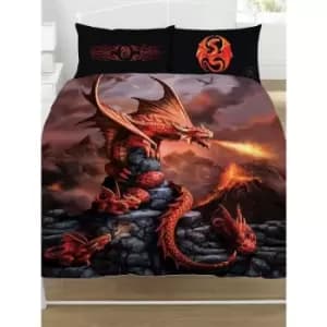 Anne Stokes Fire Dragon Duvet Cover Set (Double) (Orange/Red/Grey) - Orange/Red/Grey