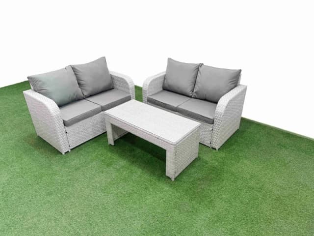 Fimous 4 Seater Outdoor Love Sofa Set Rattan Garden Furniture Set with Oblong Coffee Table Light Grey Light Grey