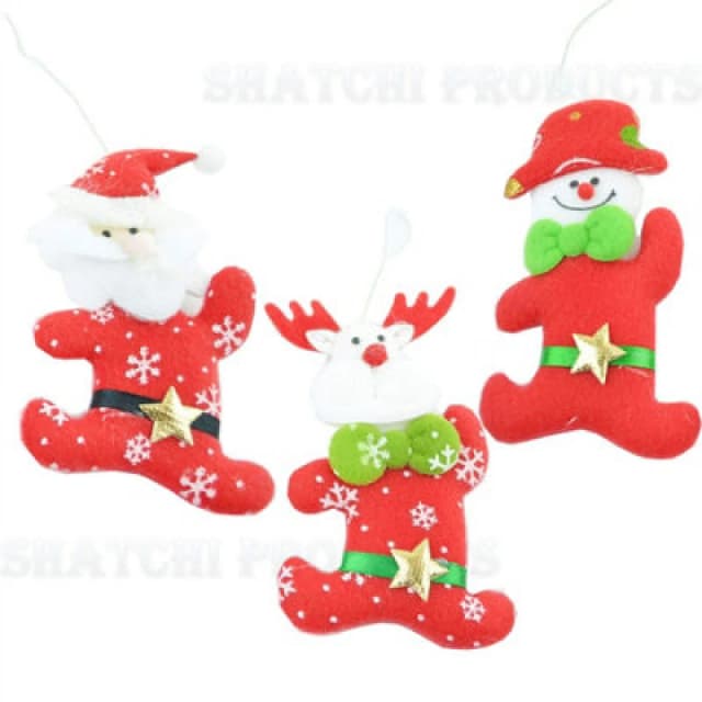 Shatchi 3pcs Set Handmade Christmas Tree Hanging Xmas Home Decor Stocking Fillers Red