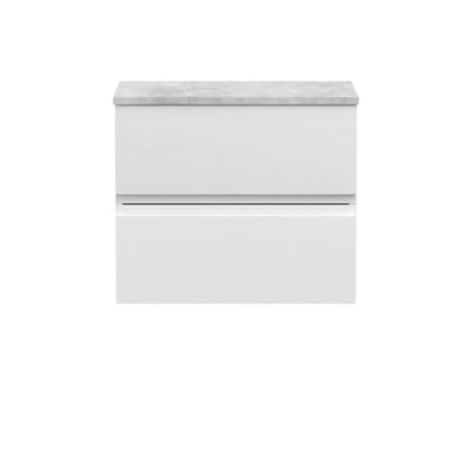 Hudson Reed Urban Wall Hung Countertop Basin Vanity Unit, Durable 2 Soft-Close Drawers With Grey Laminate Worktop