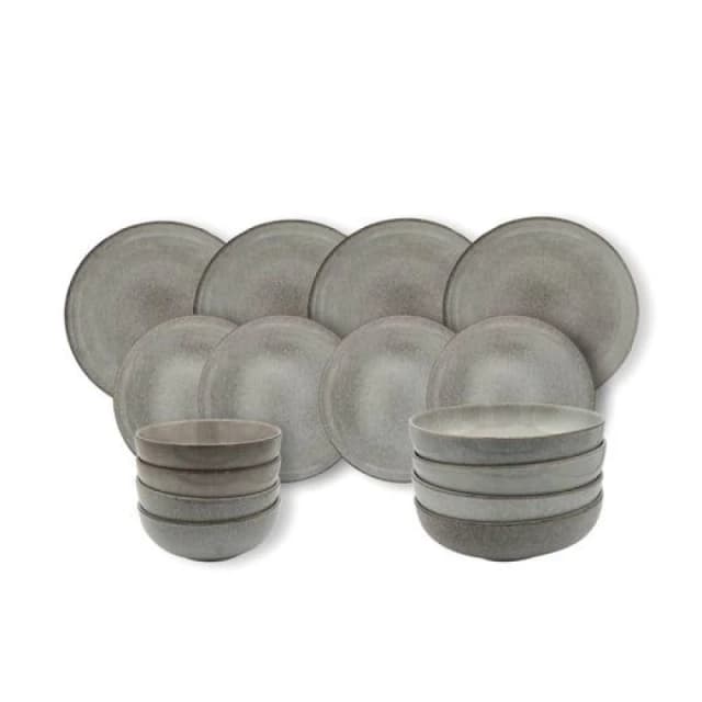 Cooks Professional 16pc Nordic Stoneware Dinnerware Set 4 Person Plate & Bowl Setting in Grey Size: 16 Pack Grey Unisex 16 Pack