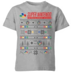 Nintendo SNES Pattern Kid's Christmas T-Shirt - Grey - 11-12 Years
