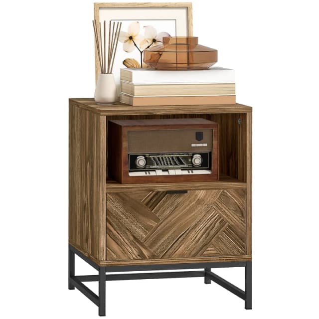 HOMCOM HOMCOM Nightstand, Bedside Table with Drawer and Shelf End Table Living Room, Bedroom in Brown Brown One Size Unisex 5063603037885