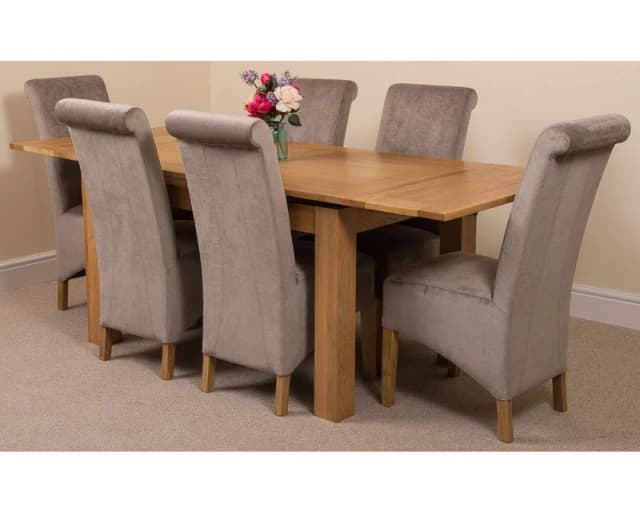 Thats Furniture Richmond 140-220cm Oak Extending Dining Table + 6 Montana Fabric Chairs in Grey Grey Unisex
