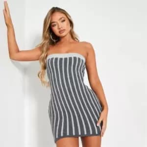 I Saw It First Boucle Knit Pinstripe Mini Dress - Grey