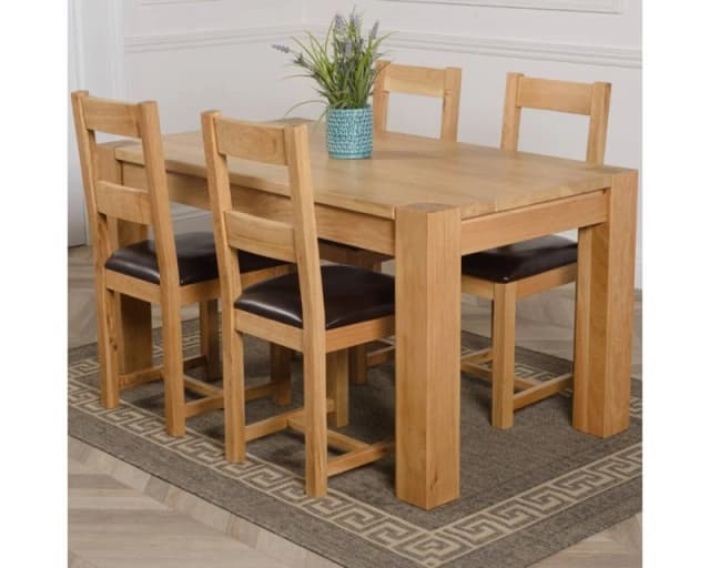 Thats Furniture Kuba 150 x 85cm Chunky Medium Oak Dining Table & 4 Lincoln Chairs in Brown Brown Unisex 150 x 85 cm