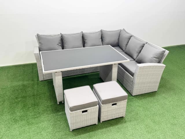 Fimous Outdoor Garden Furniture Sets 8 Seater Wicker Rattan Light Grey Light Grey Unisex