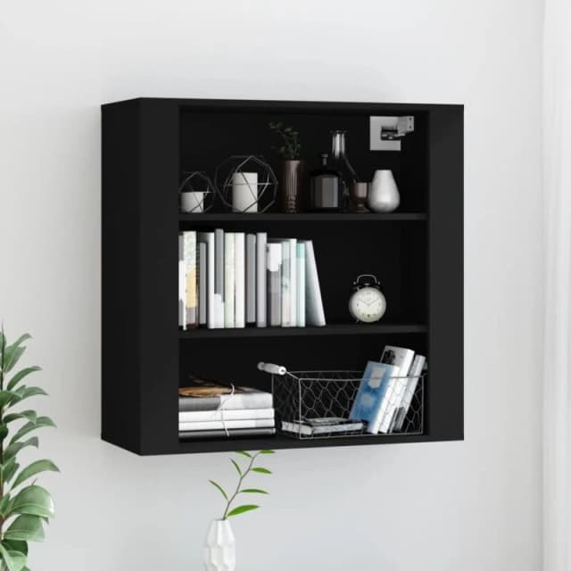 Vidaxl Wall Cabinet Home Living Room Furniture Floating Shelf Wall Unit Hanging Storage Cabinet Floating TV Unit Black Engineered Wood, Black 816593