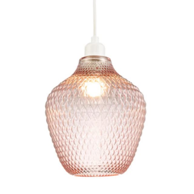 Happy Homewares Modern Designer Soft Blush Pink Curvy Diamond Etched Glass Pendant Lamp Shade