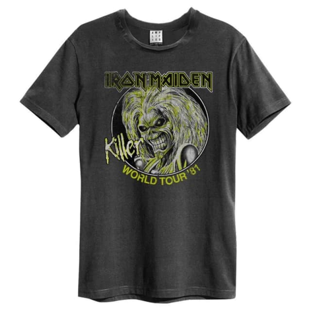 Amplified Amplified Men Killer World Tour '81 Iron Maiden T-Shirt in Charcoal Size: Small Charcoal S Male 5063470345380