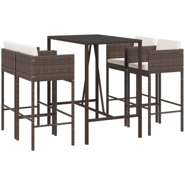 vidaXL 5 Piece Garden Bar Set with Cushions Brown Poly Rattan, Brown 3203923