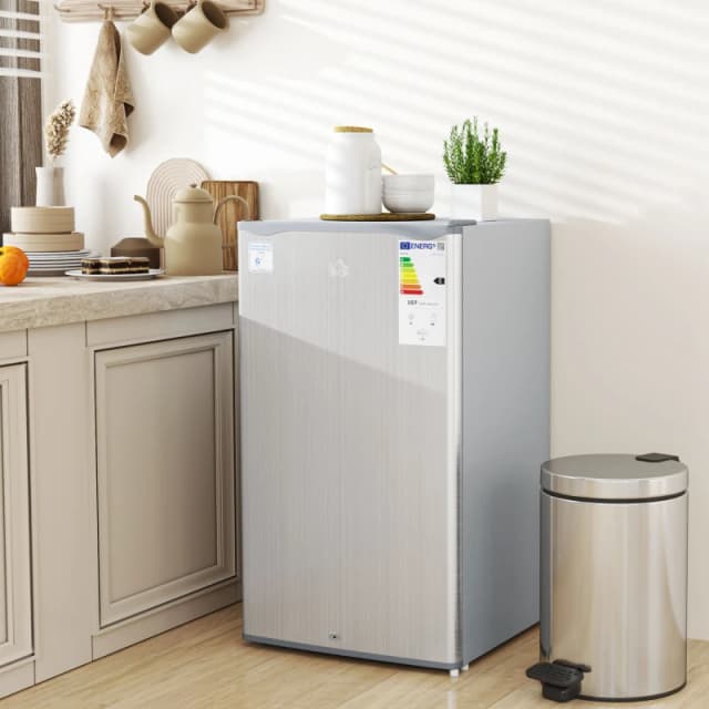 HOMCOM 91L Freestanding Under Counter Fridge with Lock Grey Silver