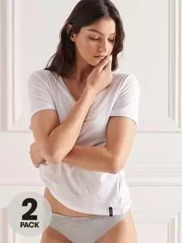 Superdry Organic Cotton Harper Thong 2 Pack - Pale Pink/Grey, Pink, Size 10, Women