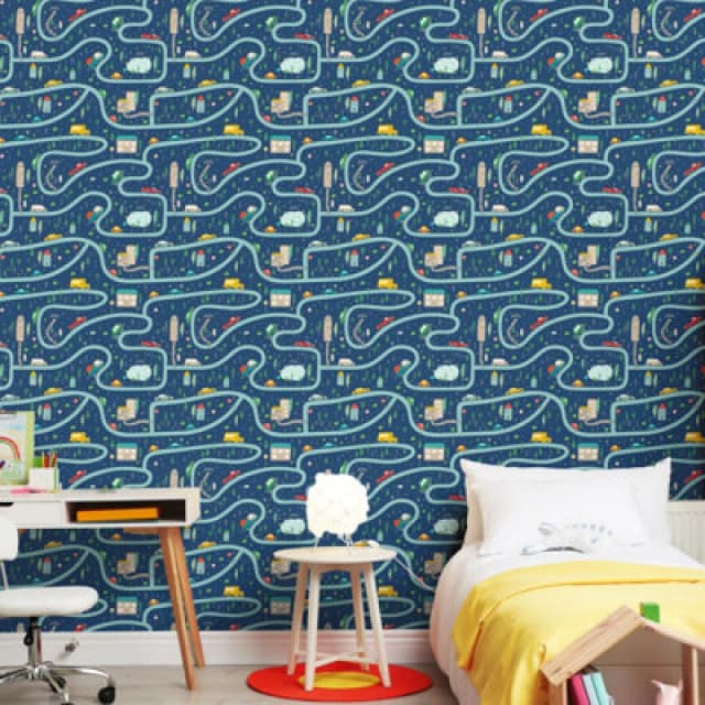 Hoopla Walls Road Trip Indigo Riot 10M Wallpaper