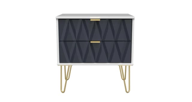 Pesaro Ready Assembled Matt Indigo & White 2 Drawer Bedside Chest (H)525mm (W)570mm (D)395mm