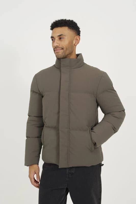 Brave Soul Brave Soul Men Funnel Neck Padded Jacket in Taupe Size: Medium Taupe M Male 5063487241125
