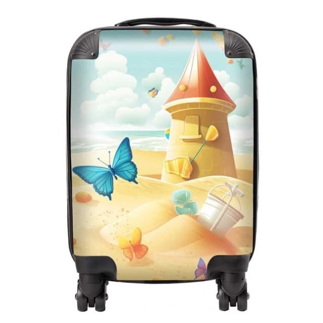 Warren Reed - Designer Butterflies On A Beach Holiday Suitcase in Yellow Size: Large Yellow Unisex Large