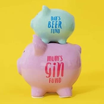 Pennies & Dreams Double Piggy Bank - Dad's Beer & Mum's Gin