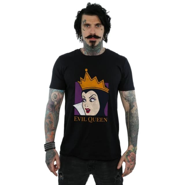 Disney Men Evil Queen Cropped Head T-Shirt in Black Size: Small Black S Male 5057864249538