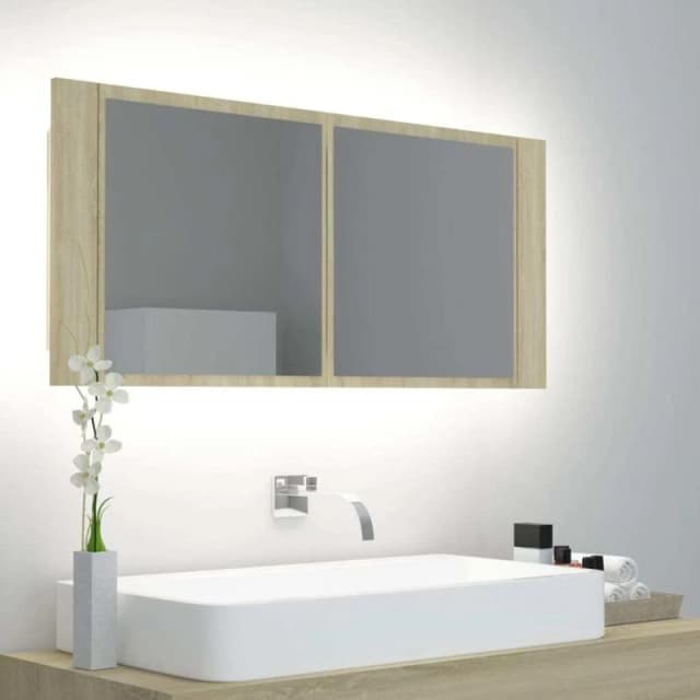 VIDAXL Vidaxl - LED Bathroom Mirror Cabinet Sonoma Oak 100x12x45cm Acrylic 8720286221686