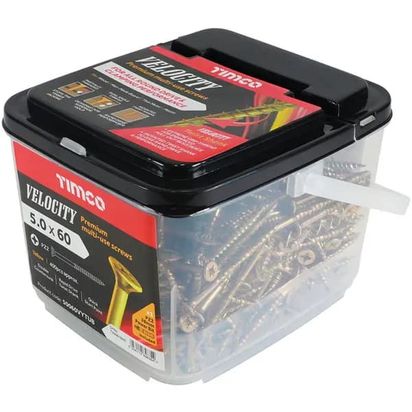 Velocity Premium Countersunk Pozi Wood Screws Handy Tub 50060VYTUB Diameter: 5mm