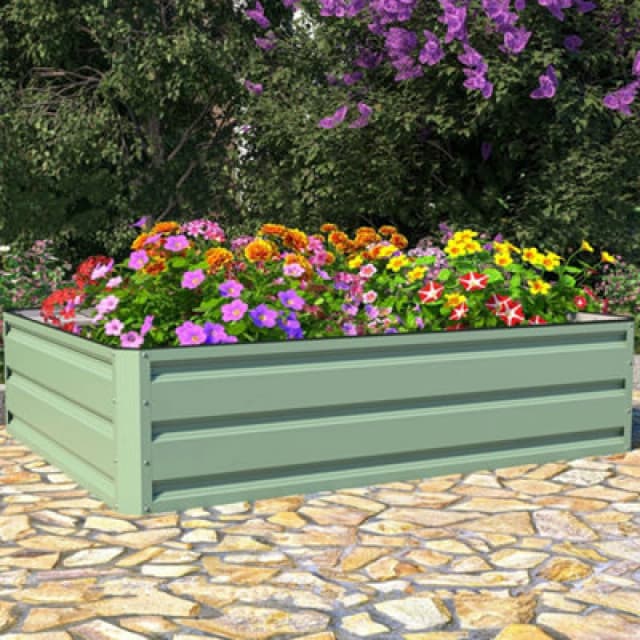 Garden Gear Raised Metal Planters In Sage Green (2 X Planters 120X90Cm)