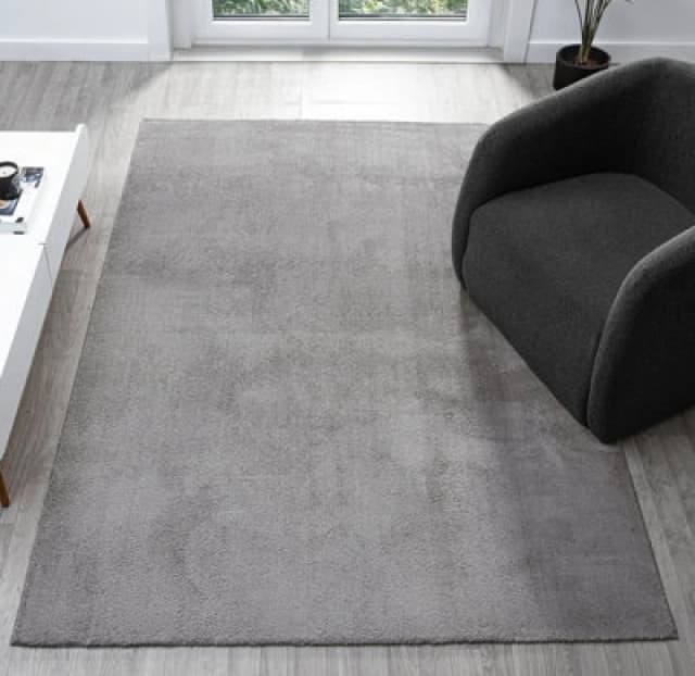 Comfy Washable Low Pile Living Room Area Rug - Anti Slip Felt Backing Dark Grey 120Cm X 160Cm