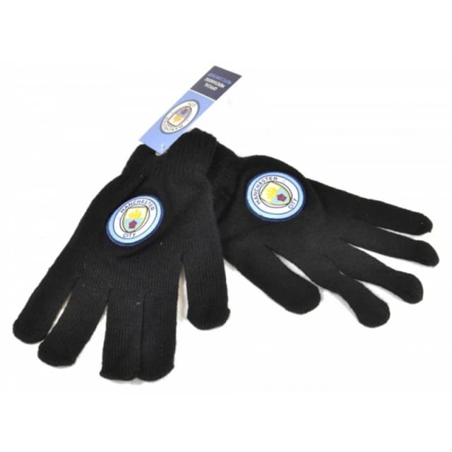 Manchester City FC Mens Official Football Knitted Gloves in Black Male One Size