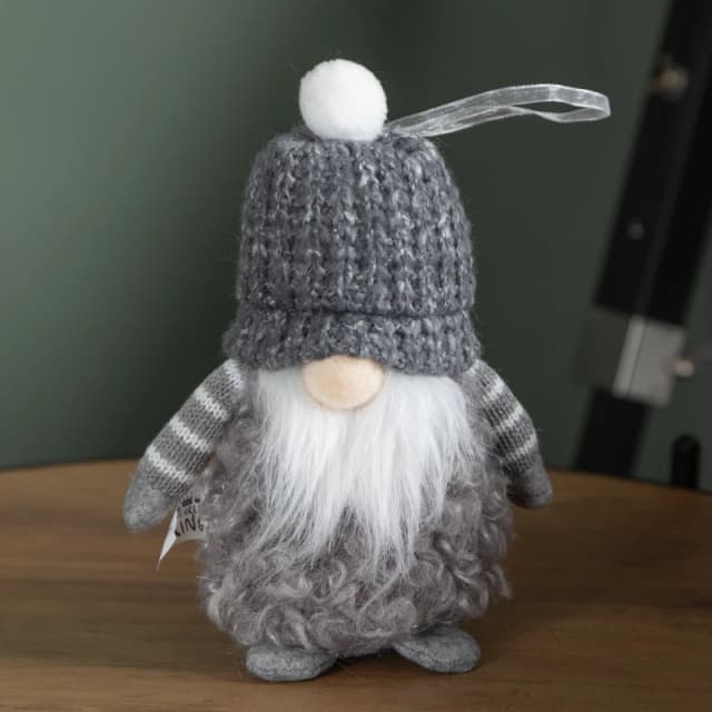 16cm Grey Gonk with Bobble Hat Hanging Christmas Pendant Decoration