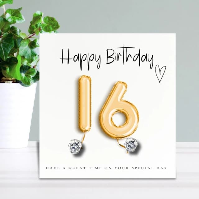 Aye Do Gifts 16th Bday Stud Earrings & Gold Balloons Gift Card Silver female Stud