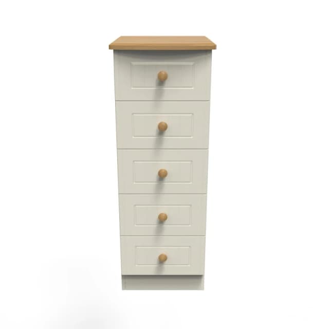 Vittoria Ready Assembled Matt Cream Oak Effect 5 Drawer Chest (H)1075mm (W)395mm (D)415mm