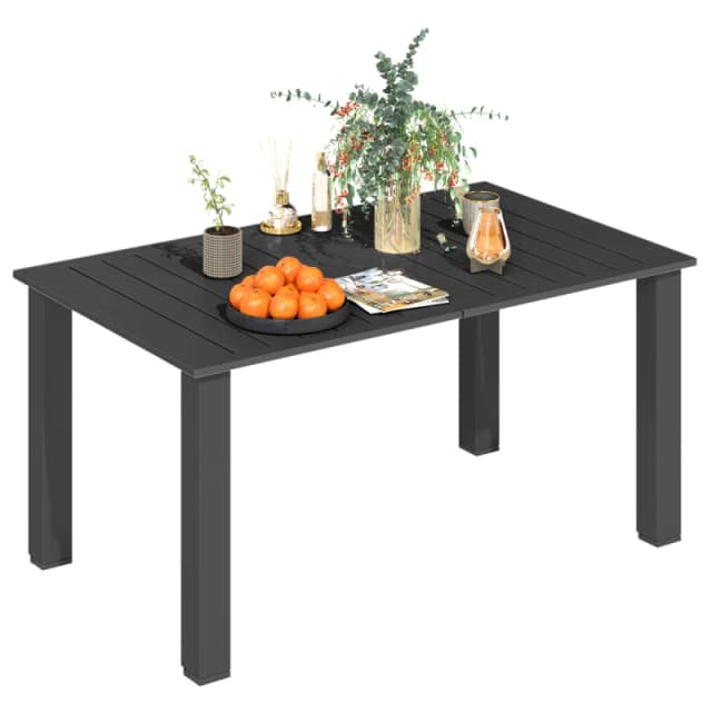 Outsunny Garden Table with Parasol Hole, Slatted Metal Tabletop, Black 84G-739V00BK