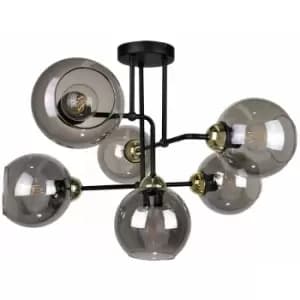 Keter Cosmo Multi Arm Semi Flush Ceiling Light Black, Gold, 55cm, 6x E27