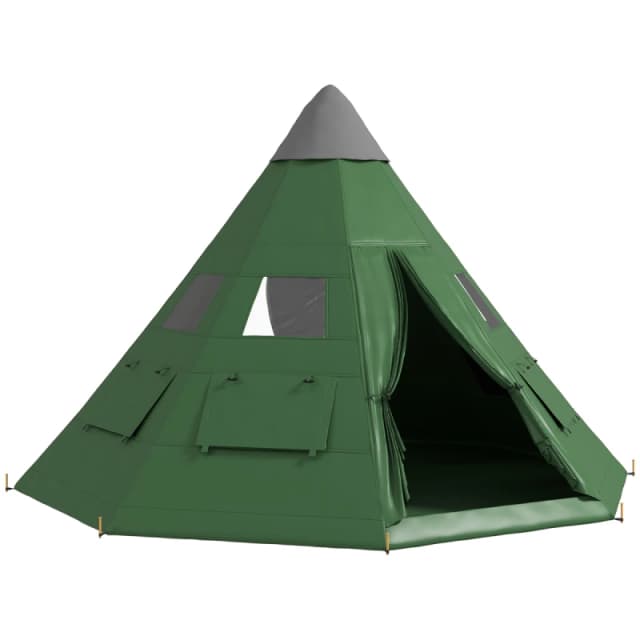 Outsunny Outsunny 6-7 Person Large Family Party Camping Tent W/ Carrying Bag - Green